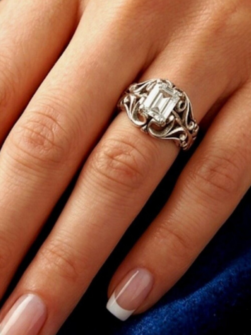 Vintage Kabana 925 Silver Filigree Ring~Clear Stone Size 6